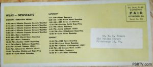 The back of the WJAS Street Map shows the program lineup featuring Beckley Smith and Henry DiBecco. (Irony: Mr. Busin points out that the address and street  to which this was mailed no longer exists. YOU try Google mapping it! It's possible the street was renamed... or could have been cleared when I-279 was built.)