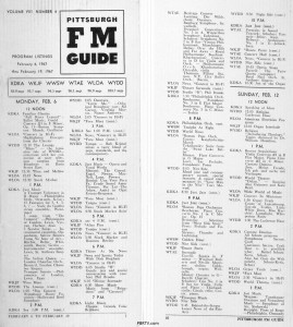 Pgh. FM Guide - This subscription publication was mailed to your home, like the TV Guide back then. Note: It was common for FM stations to sign on at noon and off at midnight at the time.
